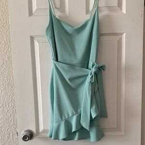 CEFIAN Dress Mini Sage Spaghetti-Strap Wrap, “Ruffle Me Silly”